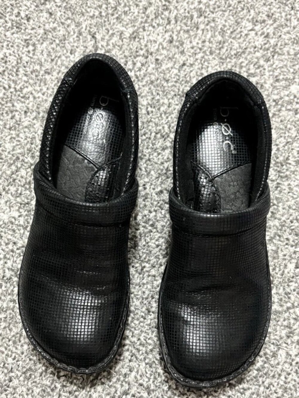 Share BOC Black Leather Clogs Square Embossed Womens Size 6.5 Born Concept